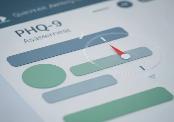 Digital PHQ-9 assessment showing emotional check-up.