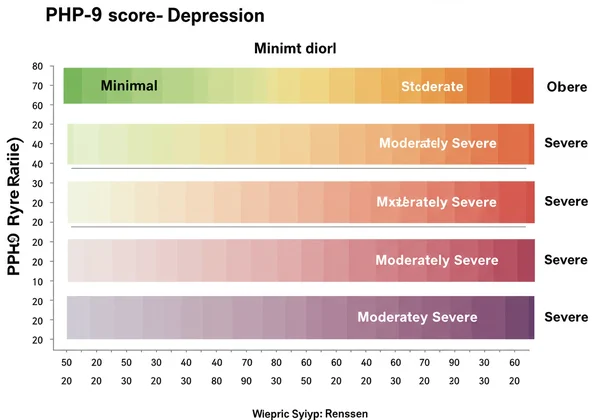 Infographic showing PHQ9 score ranges and depression severity