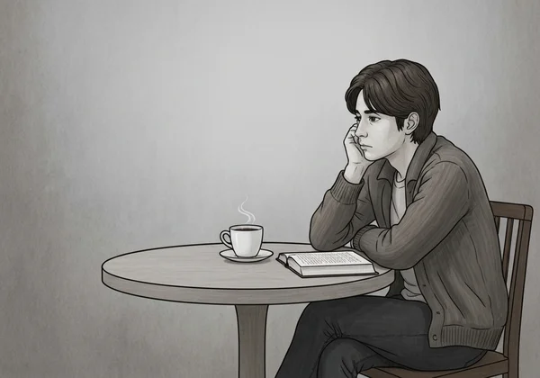 A person feeling a loss of joy in daily activities, desaturated.