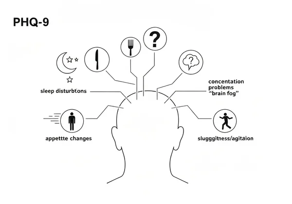 A visual summary of various depression symptoms affecting life.