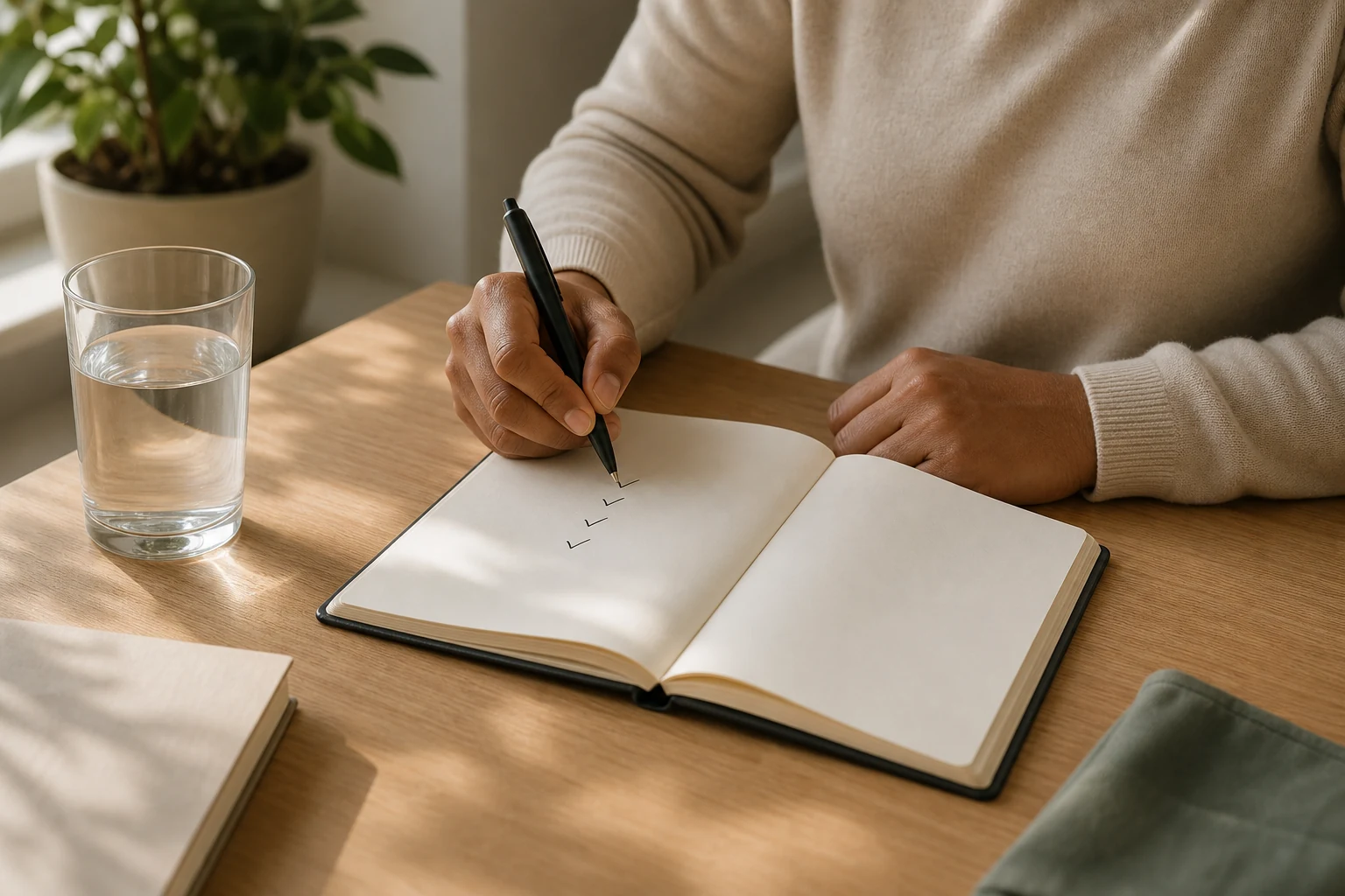 Person reviewing supportive notes