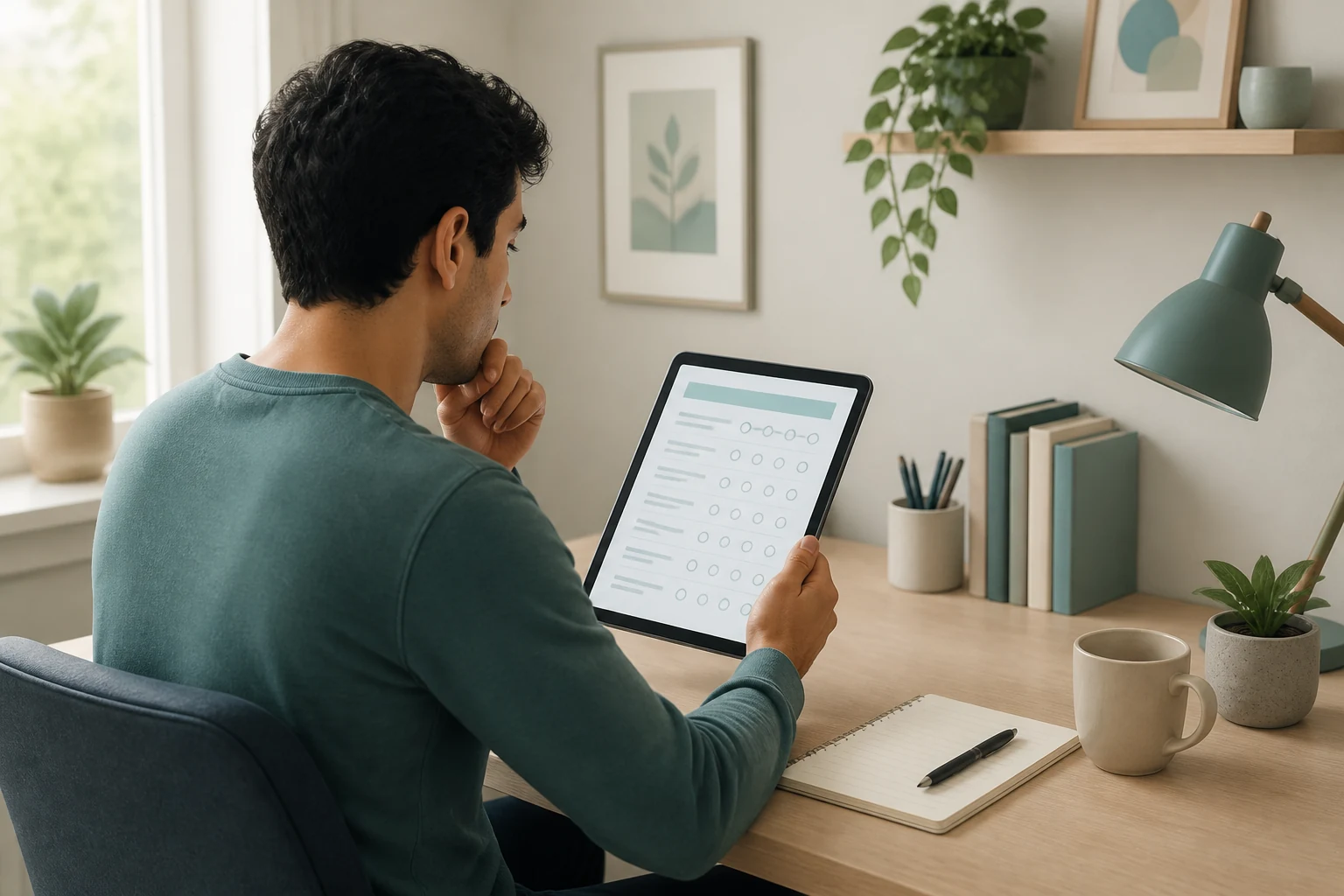 Person reviewing a calm health questionnaire